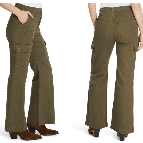 Gloria Vanderbilt Cargo Pants 4 Wide Leg High Rise Olive Green Stretch - Picture 2 of 10